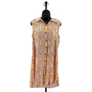 Como Blu Floral Dress WMNS Medium Orange White Sleeveless Button Up Midi Rayon